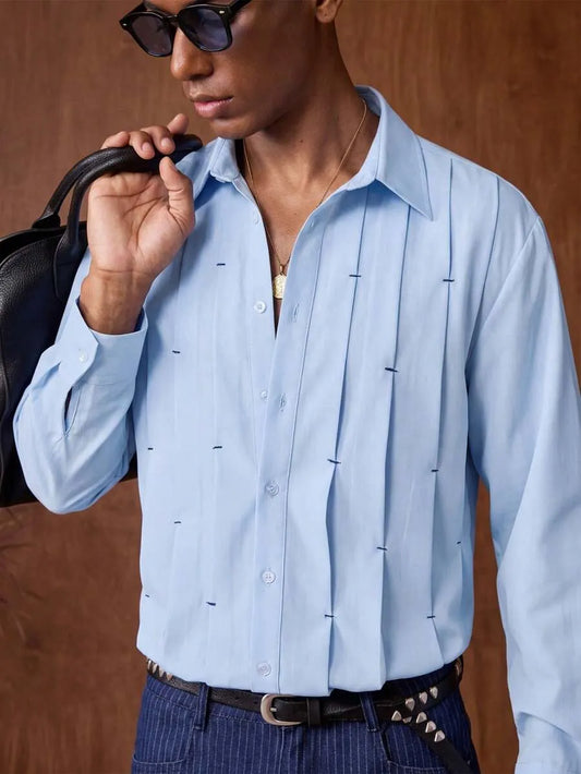 Blue Lightweight Long Sleeve Summer Shirt — Men's