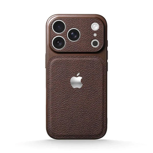iPhone 17 Pro Max — Brown Leather Metal Case