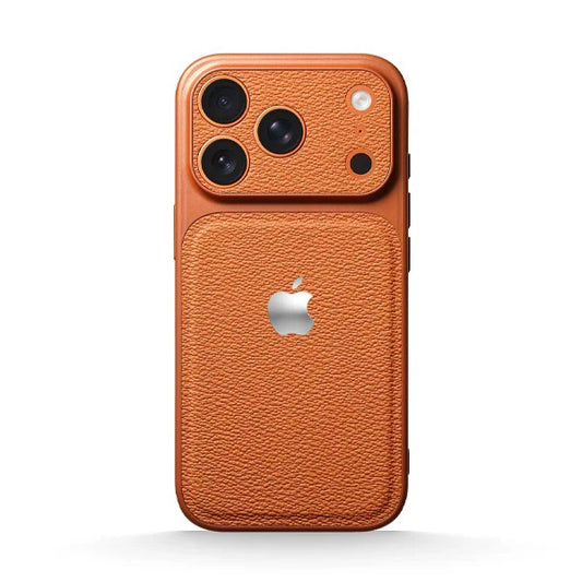iPhone 17 Pro Max —Starry Orange Leather Metal Case