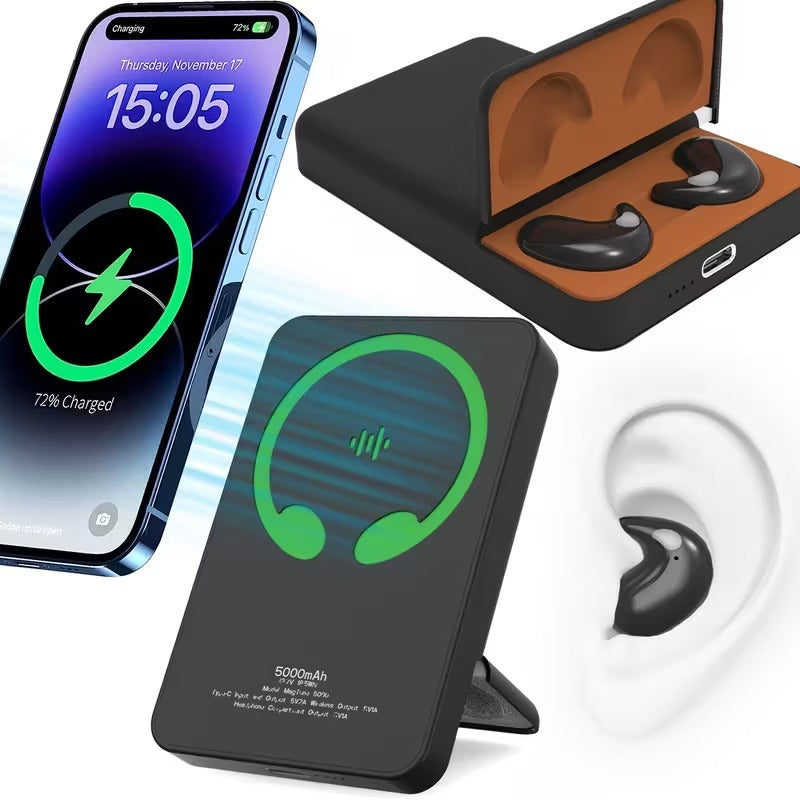 2-in-1 Wireless Power Bank 5000mAh + Earphones Charging Case