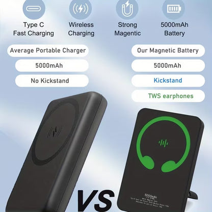 2-in-1 Wireless Power Bank 5000mAh + Earphones Charging Case