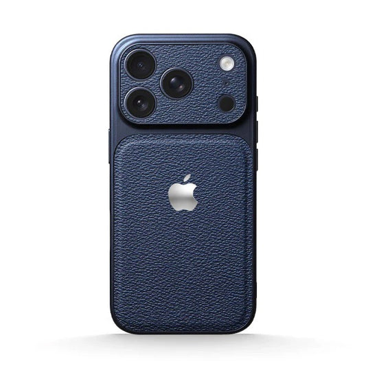 iPhone 17 Pro Max — Dark Blue Leather Metal Case