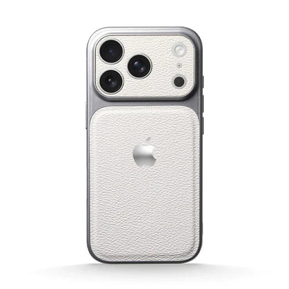 iPhone 17 Pro Max —White Leather Metal Case