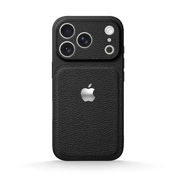iPhone 17 Pro Max — Classic Black Leather Metal Case