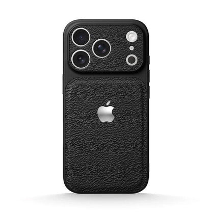 iPhone 17 Pro Max — Classic Black Leather Metal Case