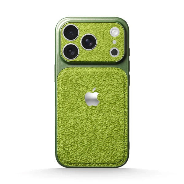 iPhone 17 Pro Max —Matcha Green Leather Metal Case